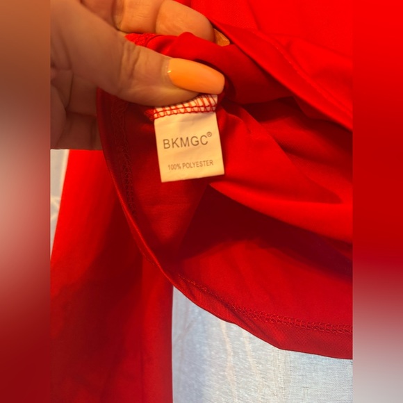 Red Asymmetrical Ruched Crop Blouse - Picture 5 of 5